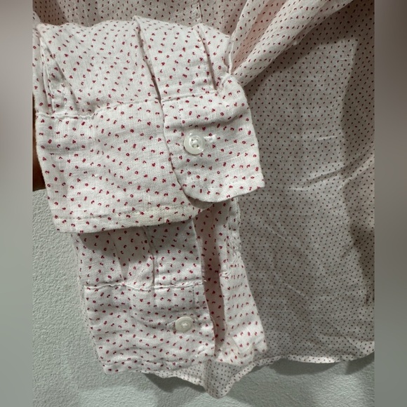 Frank & Eileen Barry 100% Linen White Red Numbers Math Tailored Button Shirt S - Picture 8 of 12